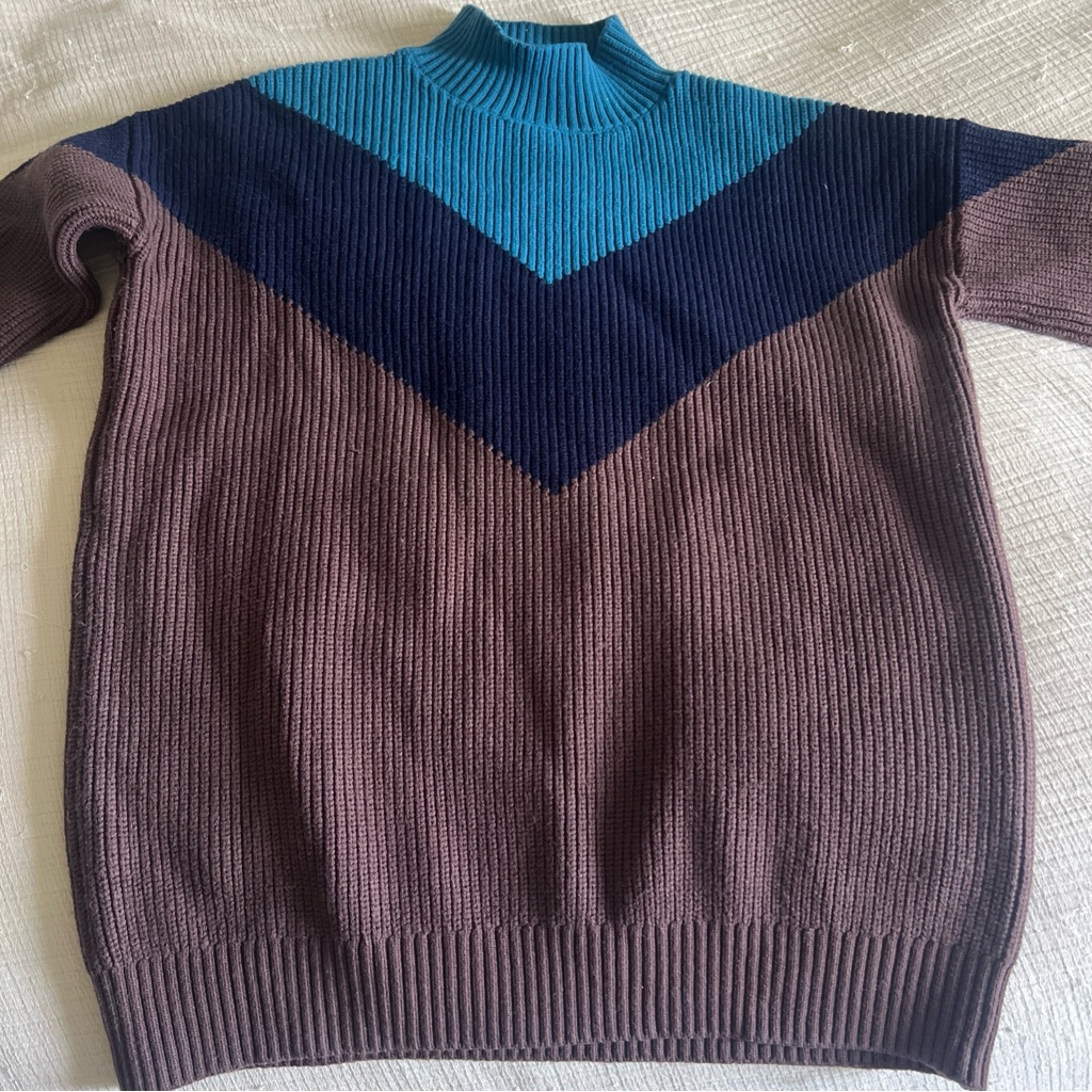 Summer And Sage Stylish Turtleneck Sweater In Blue And Burgundy-Brown Size S